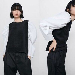 S- Zara Corduroy Cotton Puff Sleeves Top